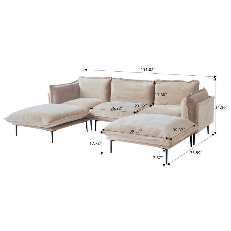 Traci Upholstered 111.02'' Wide Velvet Reversible Modular Sofa & Chaise,5-piece, Light Brown Velvet