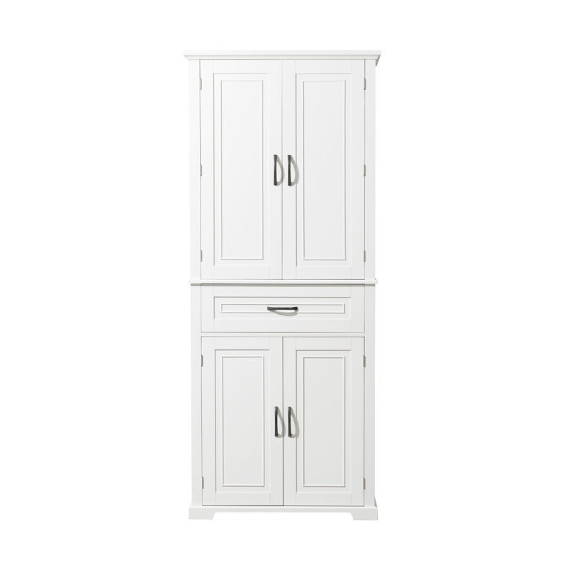 Armoire de rangement pour salle de bain avec portes et tiroir, plusieurs espaces de rangement, tablette réglable, blanc