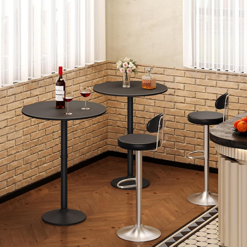 Round Bar Table, 35" Tall Pub Table, With Non-Slip Base For Narrow Space, Bar Height Table For Kitchen, Easy To Assemble, Black