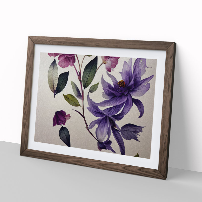 Shining Watercolour Flowers - Framed Print, 25cm H x 34cm W x 2cm D, Walnut