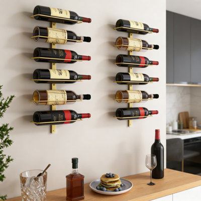 Wall Mounted Wine Rack Holder For 12 Bottles, Metal Hanging Storage Rack For Liquor And Champagne, Space-Saving Design For Home Bar, Kitchen, Or Dinin by Millwood Pines