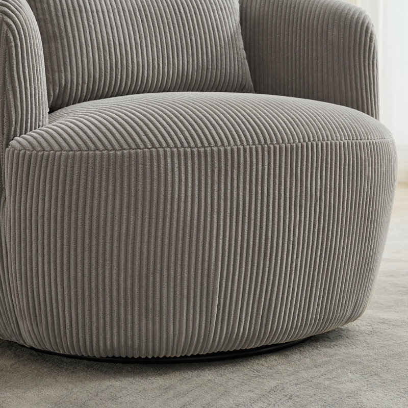 Fauteuil demi-tonneau pivotant l 34,23 po, Light Grey Corduroy