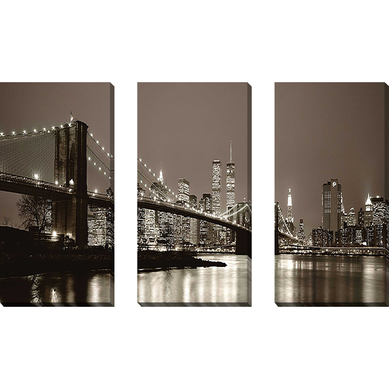 " Saturday Night " 3 Piece Art Black and White Photography Painting, 24" H x 36" W x 1" D