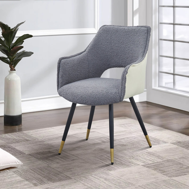 Chaise avec accoudoirs en tissu Raffo, Gris / lin blanc