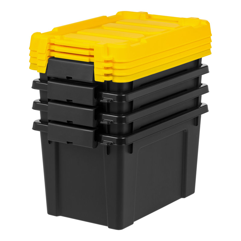 Iris 20 Qt./5 Gal. Heavy-duty Stackable Storage Tote in Black with Yellow Lid