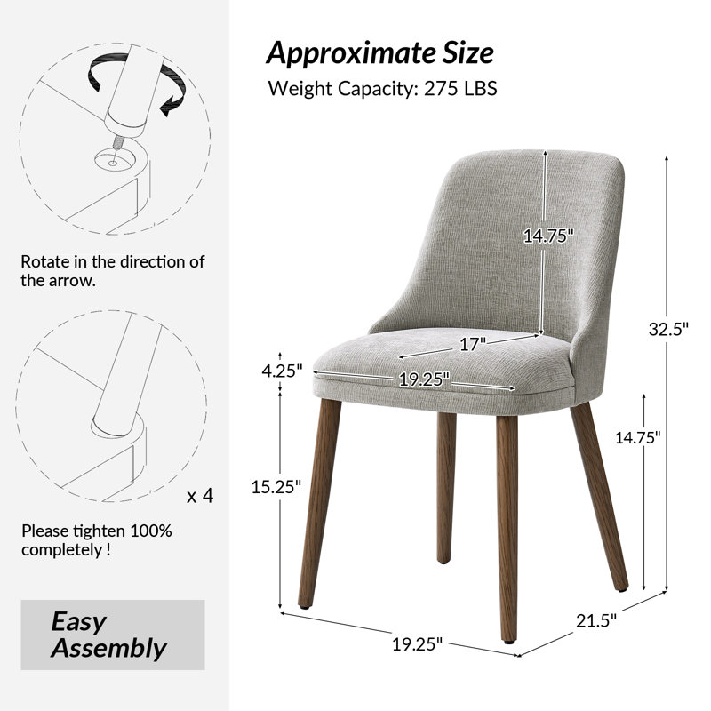 Kanalu Upholstered Side Chair with Solid Wood Legs, Gray