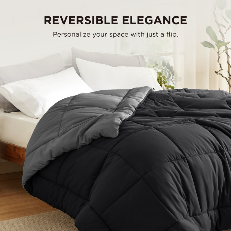 Bedsure Twin-XL Color Block Quilted Duvet Insert – Black & Dark Gray, Down Alternative, All-Season, Black/Dark Gray