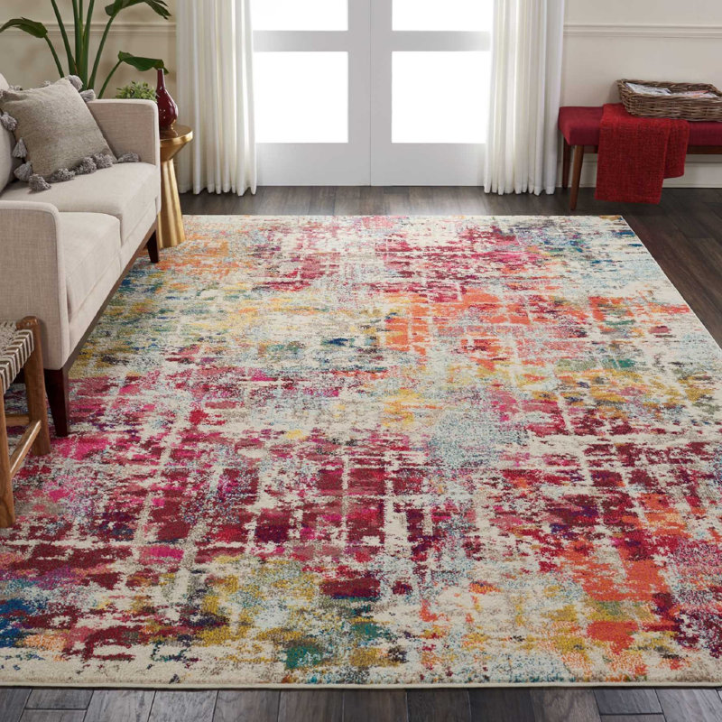 Allegro Power Loom Ivory/Pink Rug, Rectangle 7'10" x 10'6"