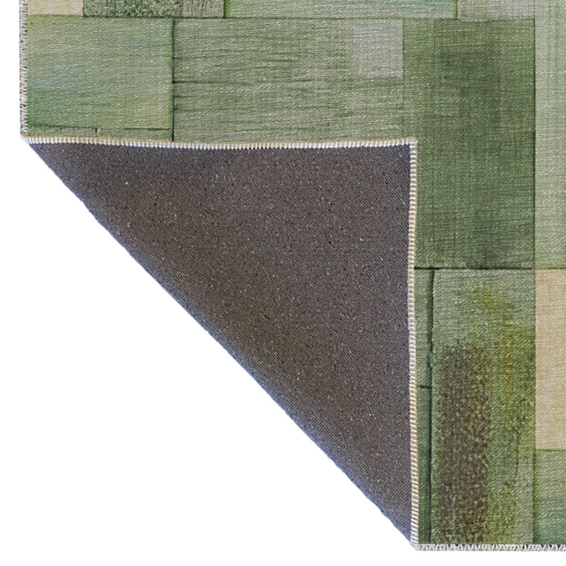 Tapis décoratif moderne vert à motif géométrique mixte, Rectangle 4 pi 11,06 po x 7 pi 6,55 po