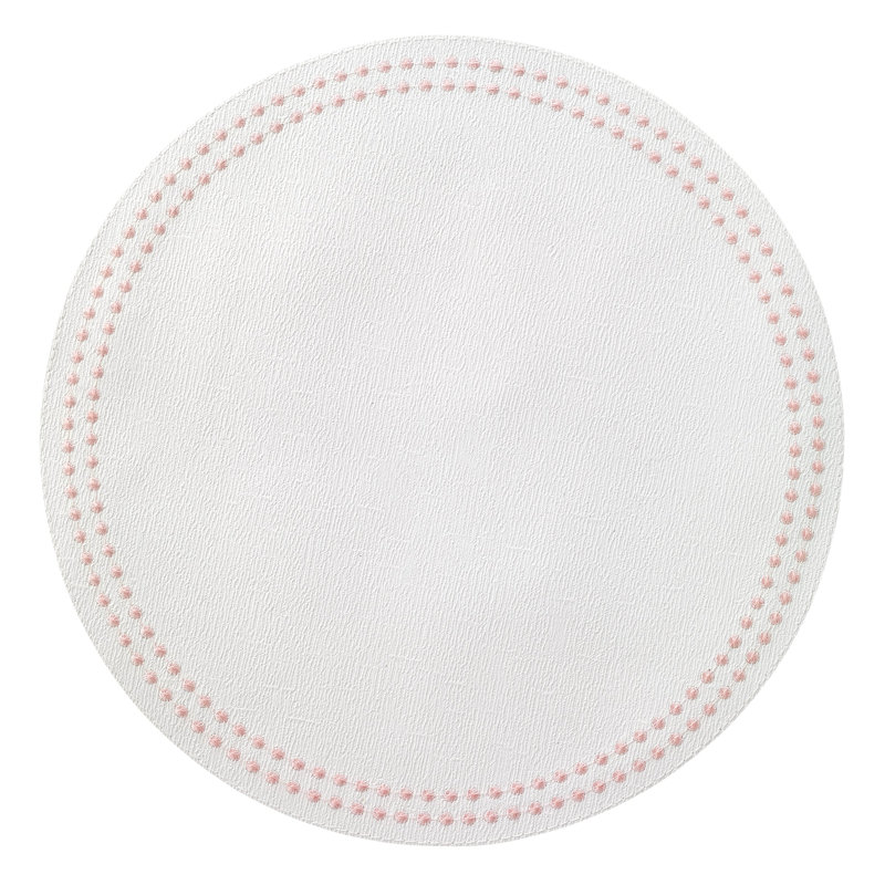 Pearls Vinyl Round Placemats, Pure White/Rose
