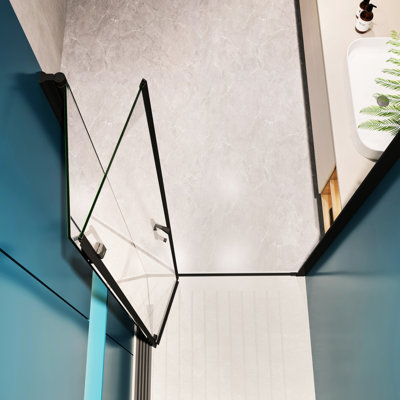 Porte de douche pivotante universelle ajustable 1 3/8 "- Verre trempé 1/4", noir mat, 36 000 ouvertures et fermetures, noir de qualité de fuite avec