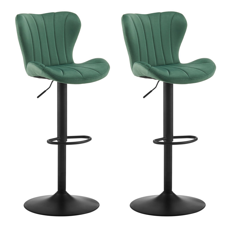 Swivel Upholstered Adjustable Height Bar Stool, Green
