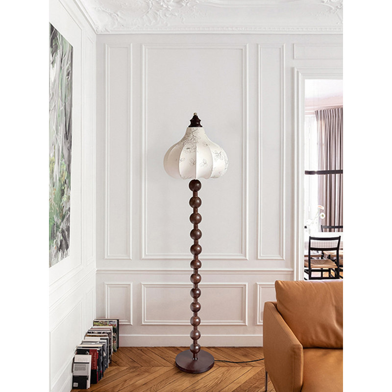 Lampe sur pied en bois massif et tissu de style français rétro