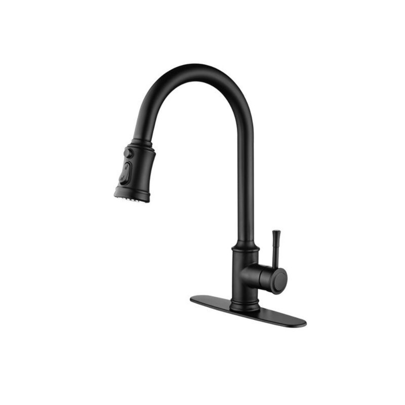 Robinet de cuisine extractible à poignée simple, Noir mat