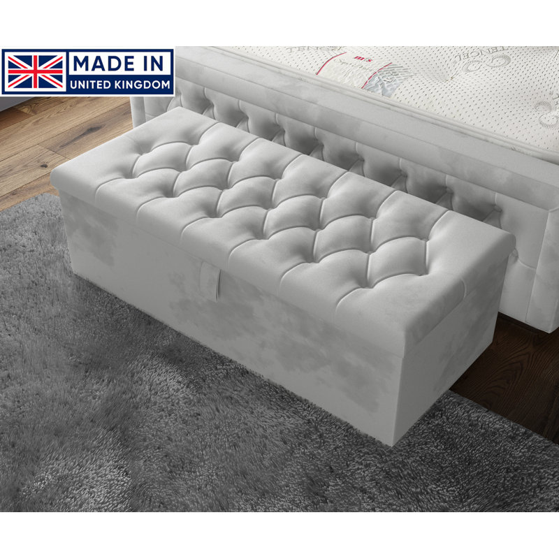 Candace 102cm Wide Tufted Rectangle Storage Ottoman with Hydrolic Arm, Silver