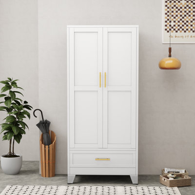 Modern Freestanding Metal Clothing Wardrobe Aromire with one Drawer and Clothes Rail by Winston Porter