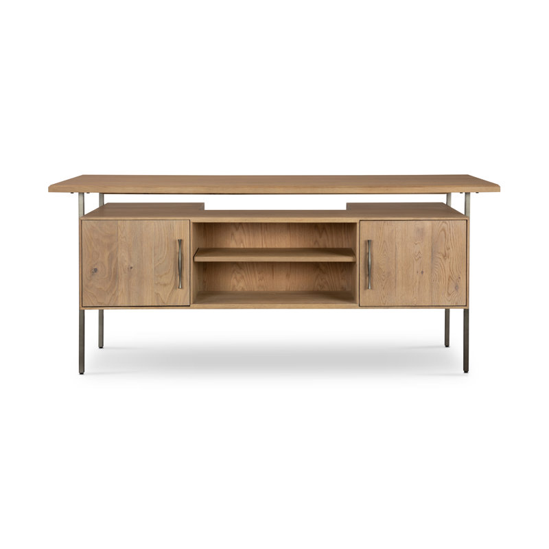 Lauren Modern Brown Solid Oak Writing Desk with Filing Storage