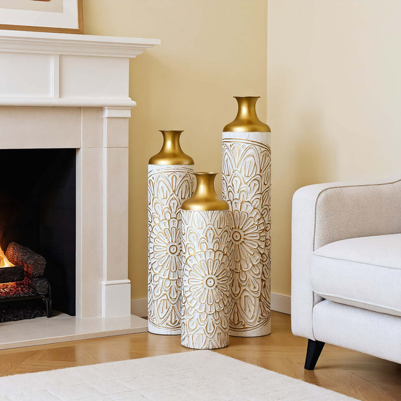 Vase d'appoint 3 pièces, vase de sol en métal pour la maison