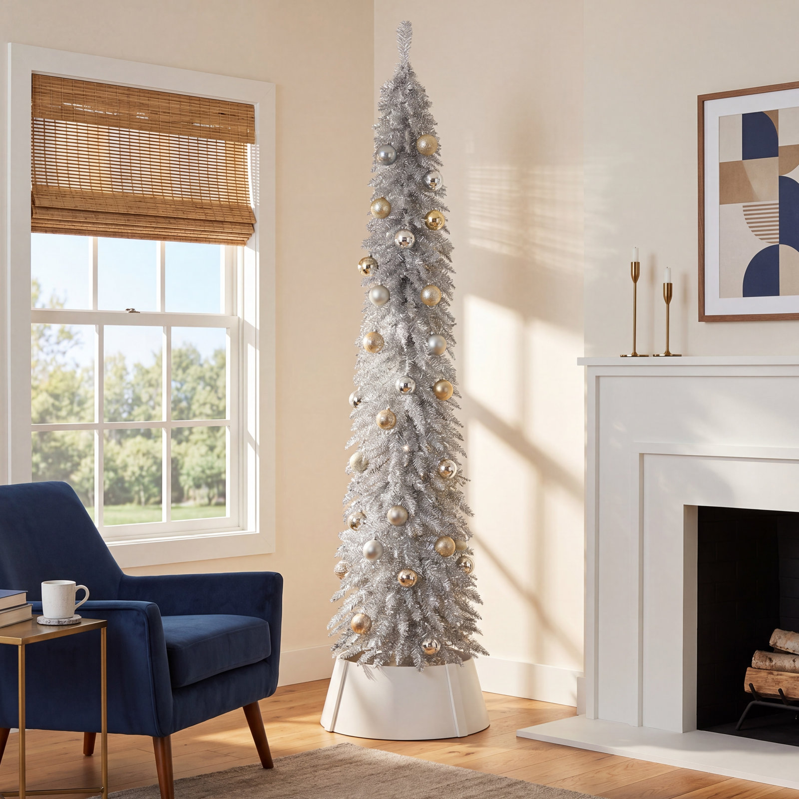 Pencil Frosted 7' Pre-Lit Pine Christmas Tree