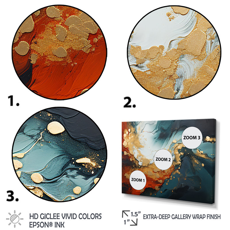 Tempête de marbre bleu et doré IV - art mural abstrait, Cadre d'angle fermé doré, H 34 po x l 44 po x P 1,5 po