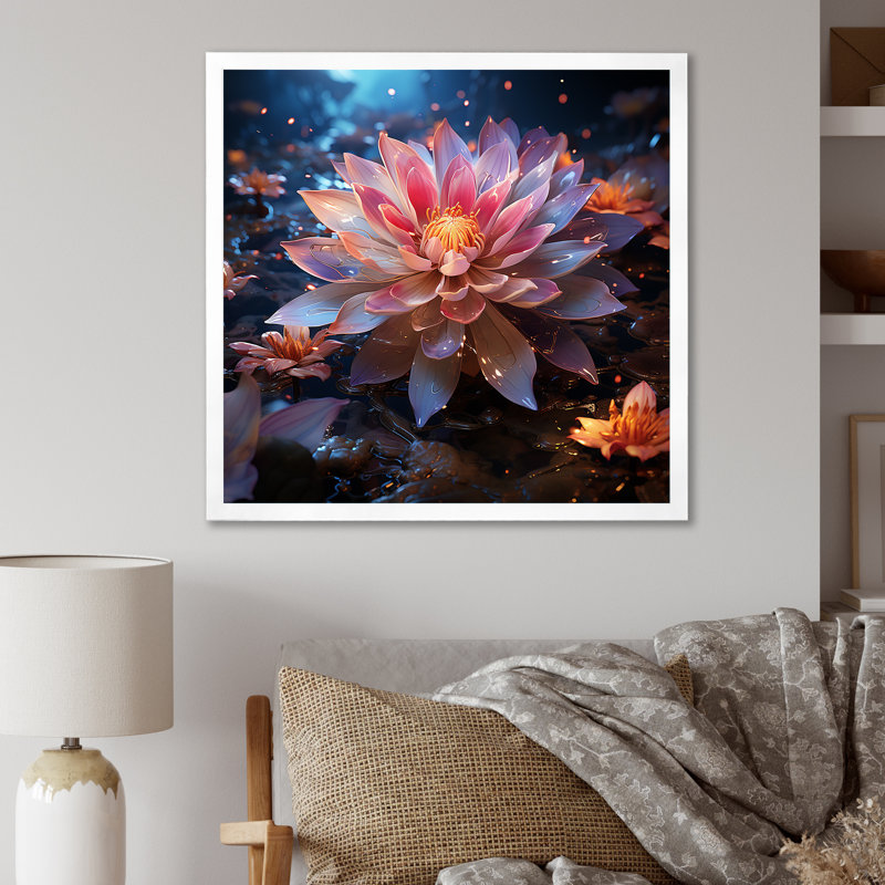 Pétales du lotus sacré II sur toile, Cadre simple blanc, H 30 po x l 30 po x P 1 po