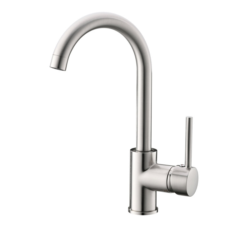 Robinet d'évier de cuisine commercial - acier inoxydable, poignée simple, finition nickel brossé, nickel acier à longue durée de vie, avec bec à grande arche pour utilisation