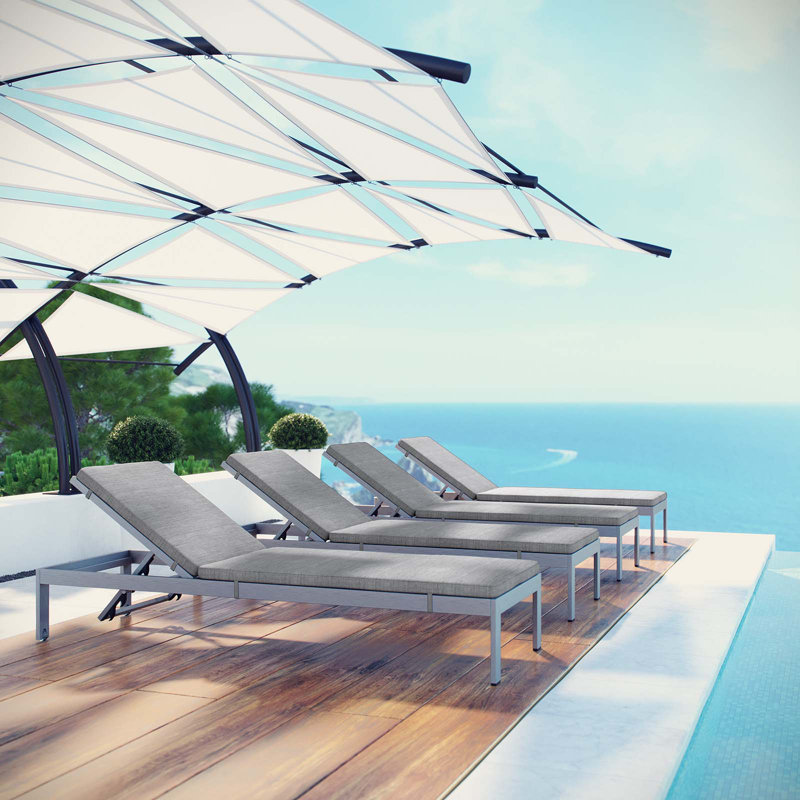 Shore Outdoor Patio Aluminum Chaise with Cushions, Gray