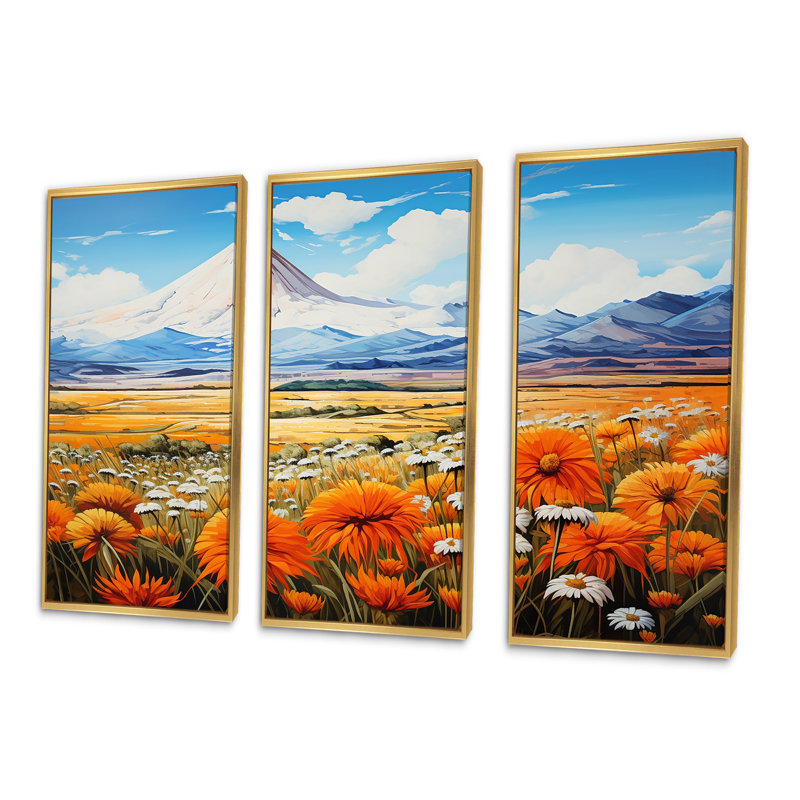 «Wildflowers Charm In Mountain Scenery - Wildflowers», ensemble de reproduction d'art mural, Cadre flottant doré