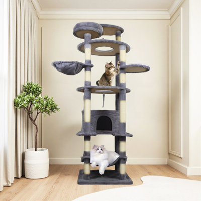 Tour pour arbre à chat 78 po gris foncé avec grand poteau à griffer en sisal 78 po