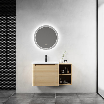 Meuble-lavabo mural de 36 po, lavabo en céramique blanche, tablettes de rangement et porte à fermeture en douceur, base en contreplaqué pour salle de bain Kd