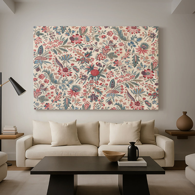 Motif floral Chintz (style indien / persan) -William Morris-toile tendue avec châssis-c. Fin du 19e siècle, 32 x 48