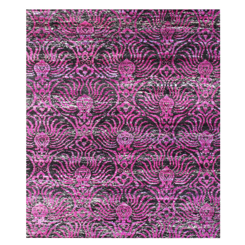 Tapis moderne en soie noué à la main, Rectangle 7 pi 11 po x 9 pi 11 po