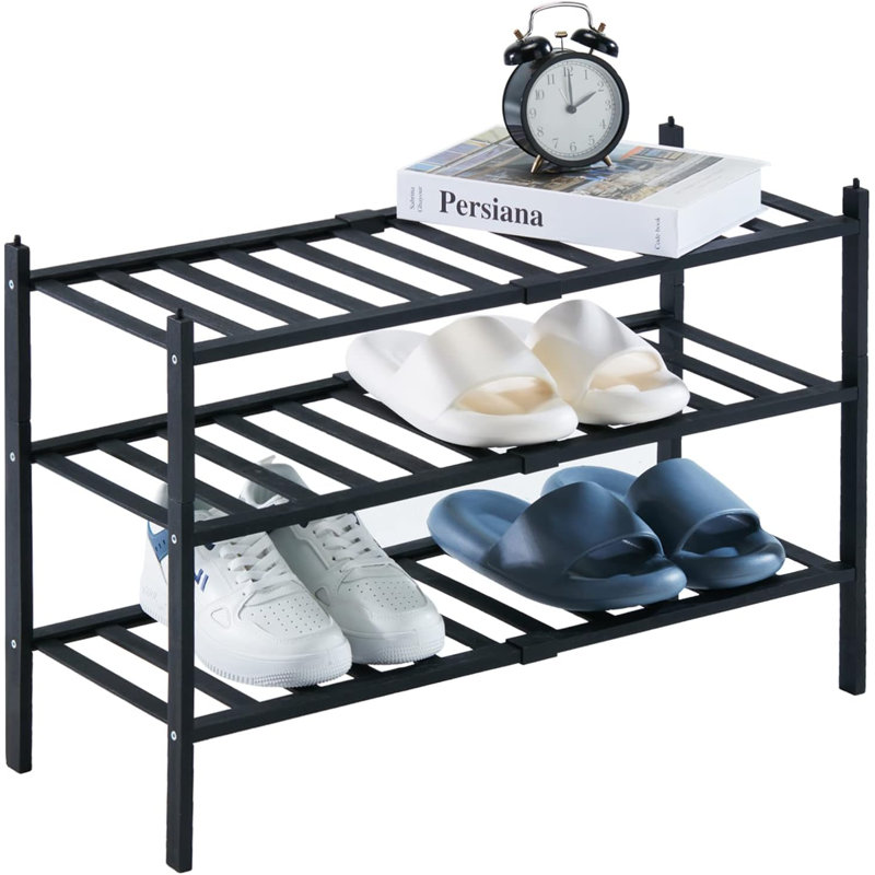6 Pair Stackable Shoe Rack, Black