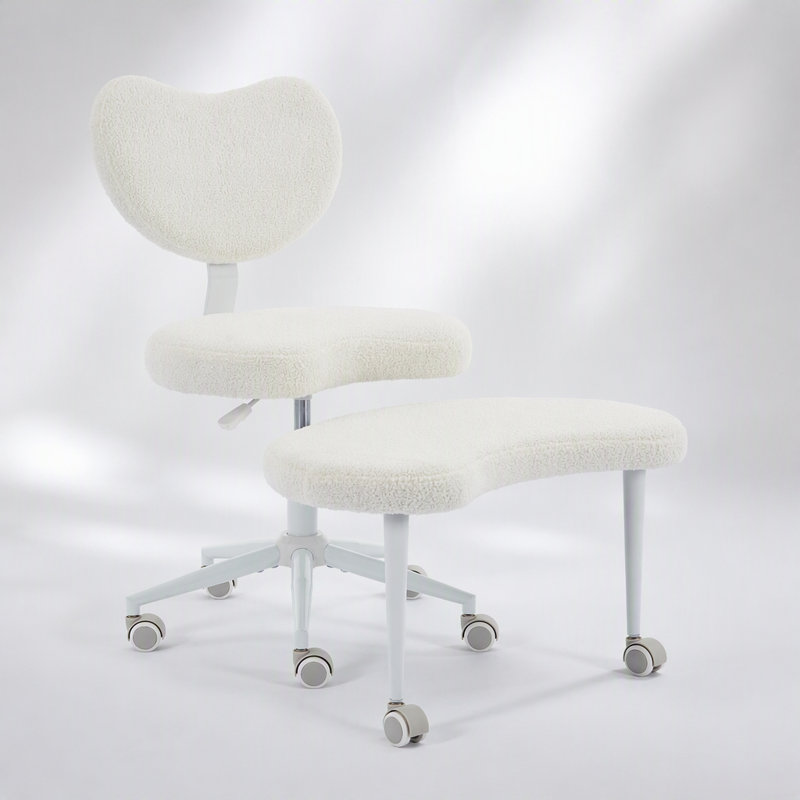 Chaise de méditation Plus, chaise à jambes croisées avec roulettes, chaise adaptée aux personnes atteintes de TDAH, chaise de bureau à jambes croisées avec soutien lombaire et repose-pieds réglable, conception flexible pour les personnes agitées, ivoire