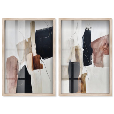 Smooth Brush Abstract Duo Shadowbox Print Boho Abstract Art Set by Art Remedy, Blonde Frame, 20 x 30