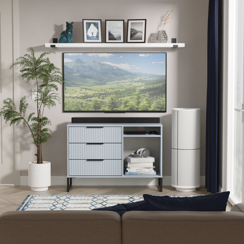 Fluted 3 Drawer TV Unit, Blue