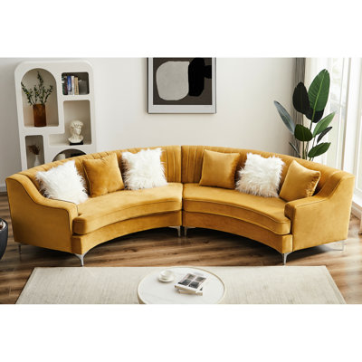Velours doré exquis incurvé - 143,27 po Long, 42,47 po Large, 22,38 po Hauteur, 192,05 lb Profondeur, largeur, hauteur, poids