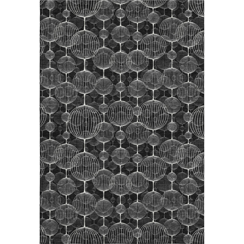 Premium Machine Washable Prisco Black Rug, Rectangle 5' x 7'6"