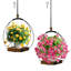 Ensemble de 2 pots suspendus pour plantes d'intérieur, support à plantes noir avec base en bois robuste