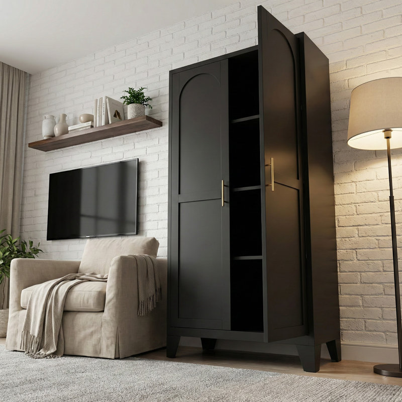 Armoire de rangement en métal 61 po avec 2 portes incurvées et tablettes réglables - Armoire haute pour chambre à coucher, salon et bureau
