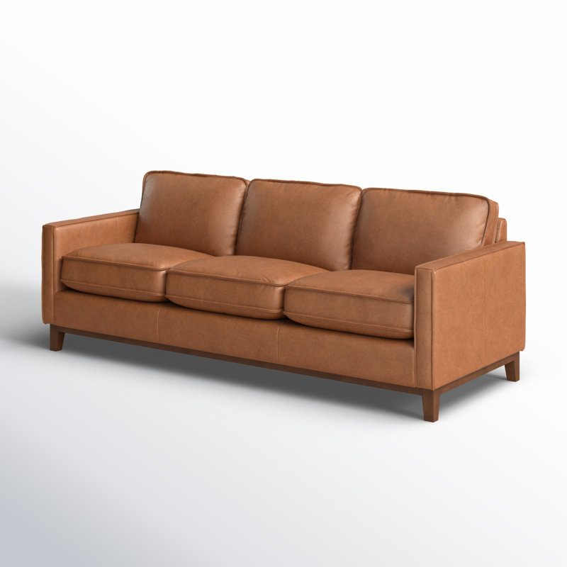 Canapé en cuir 85 po Cascades, Cuir véritable châtaignier
