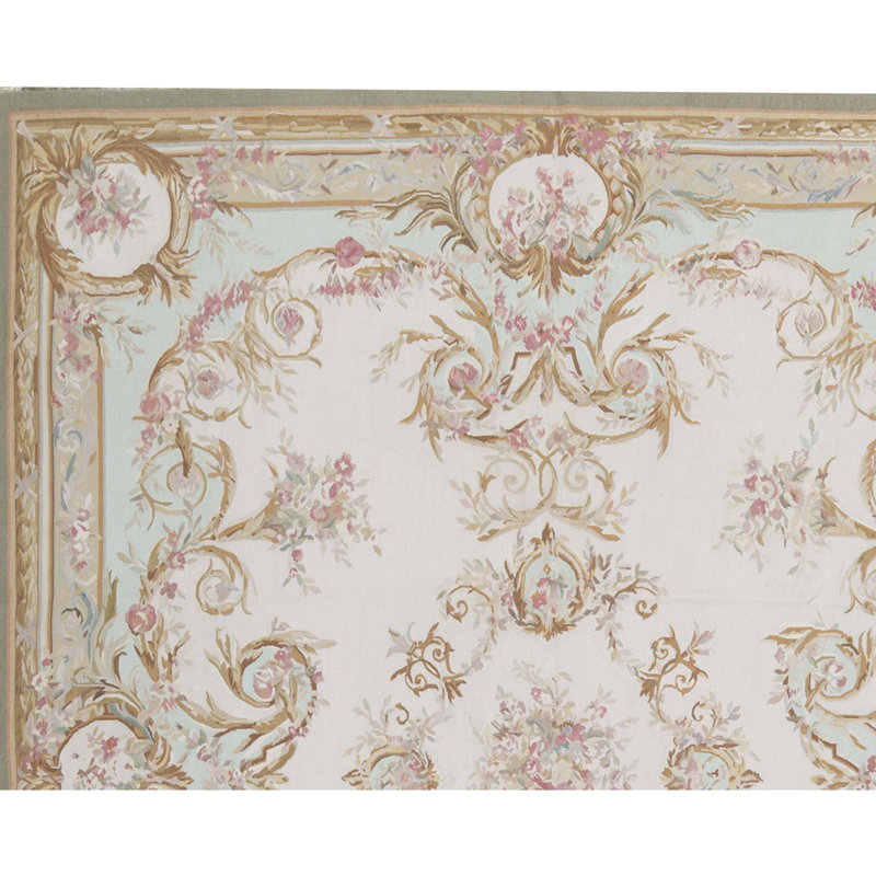 Hand-Knotted High-Quality Beige and Green Area Rug