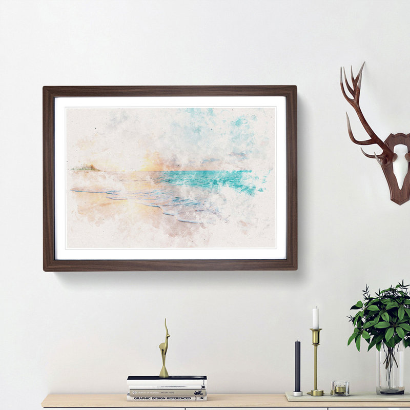 North Shore Beach Hawaii - Picture Frame Graphic Art Print, 24cm H x 33cm W x 2cm D, Walnut Framed