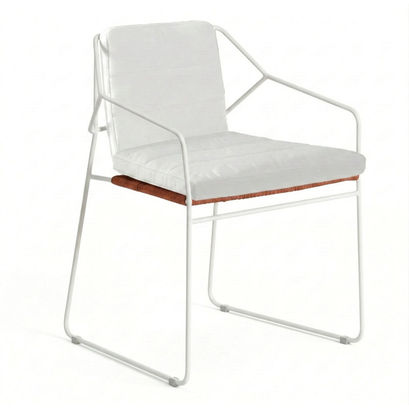 Sandur Outdoor Dining Armchair, Terra Cotta Rope/White Frame, Canvas Natural