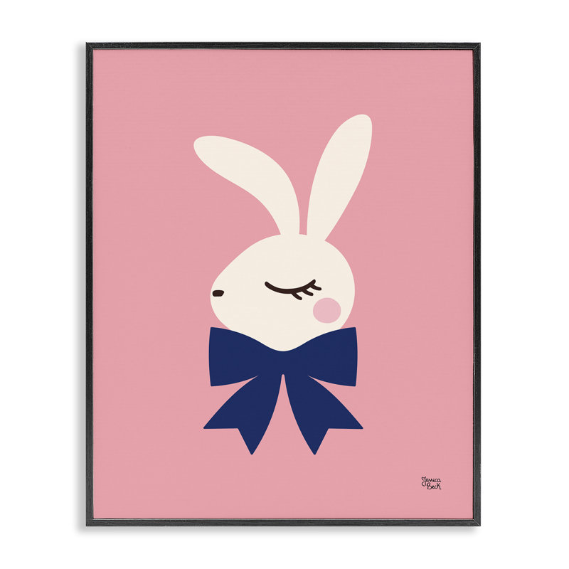 Lapin avec ruban sur fond rose, estampe numérique par Jessica Beck, Giclée encadrée noir minuit, H 20 po x l 16 po
