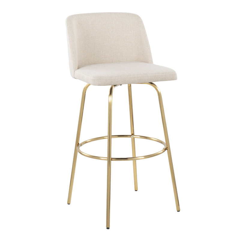 Thea 30" Fixed-Height Bar Stools with Metal Legs & Round Footrest, Gold, Cream Noise Fabric, Bar Stool (30" Seat Height)