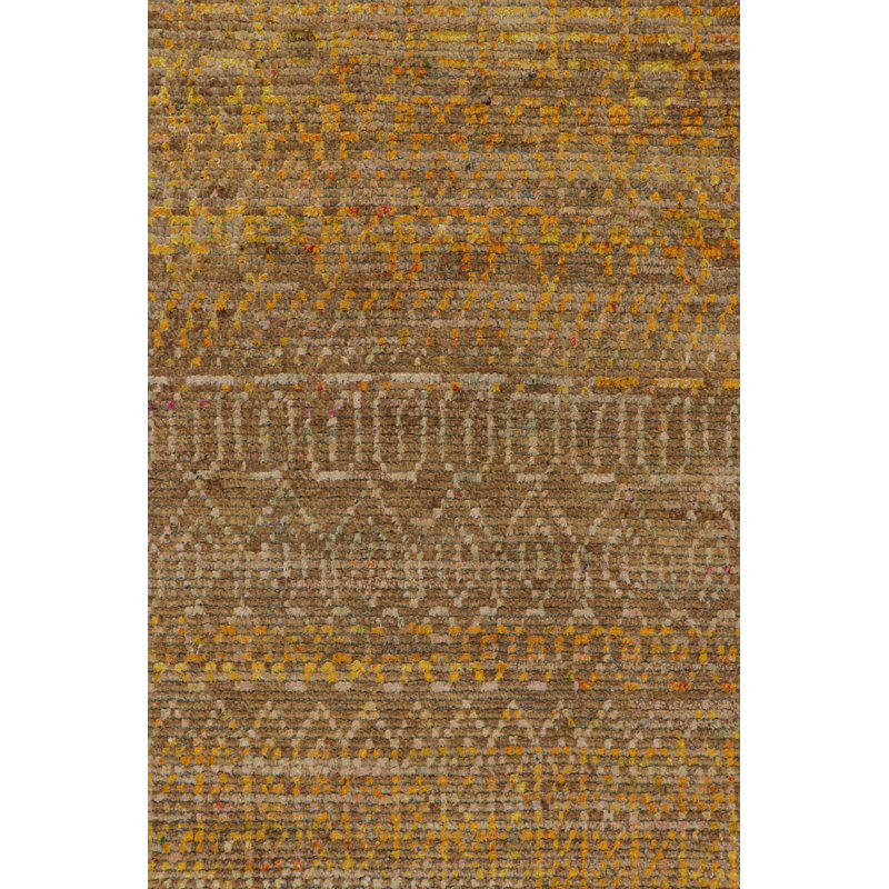 Rug & Kilim’S Contemporary Rug With Gold Stripes And Geometric Patterns
