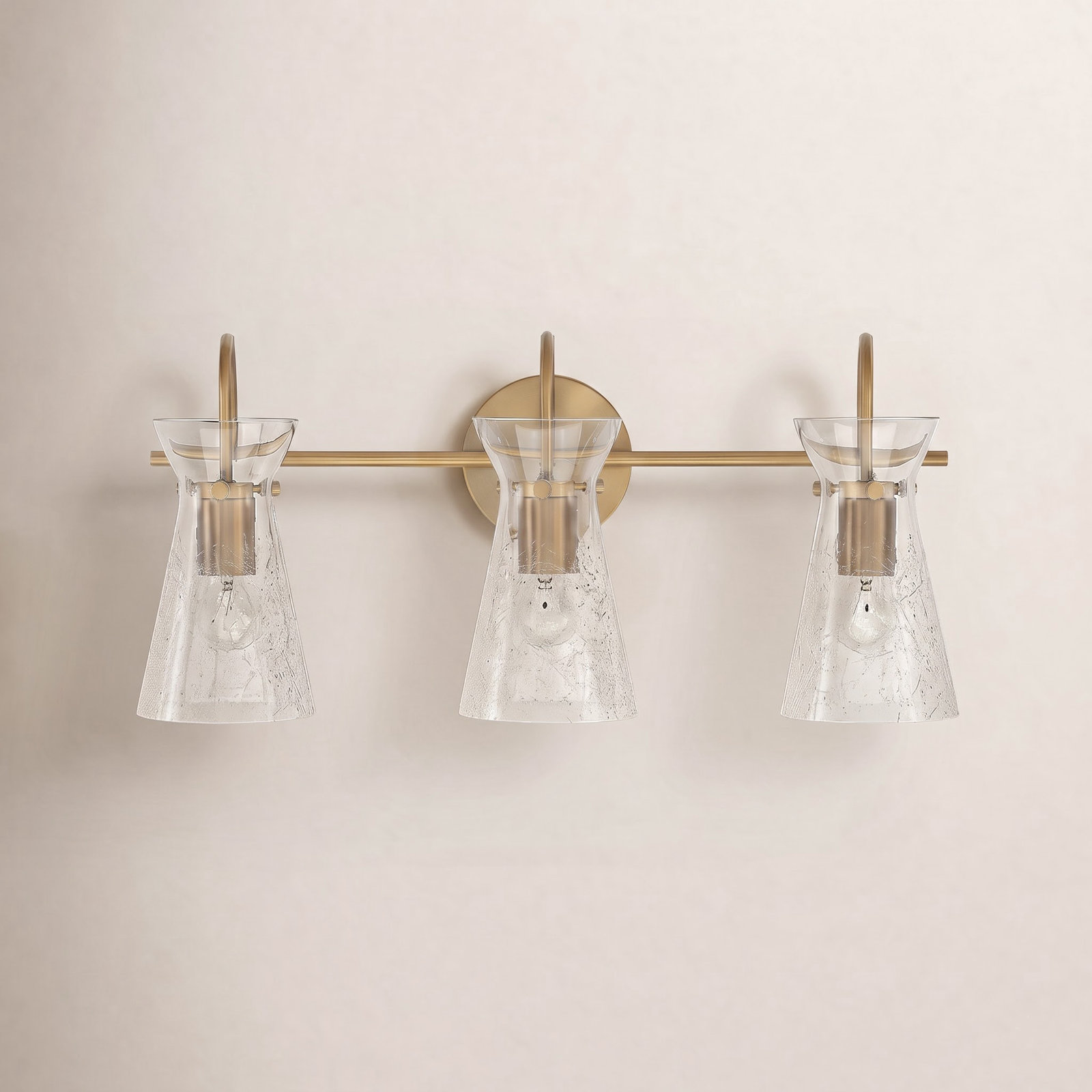 3 Light Crackled Dimmable Vanity Light, Brass