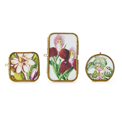 Set of 3 Mini Metal Photo Frames With Antique Gold Trim, Brass and Glass 7.75" H