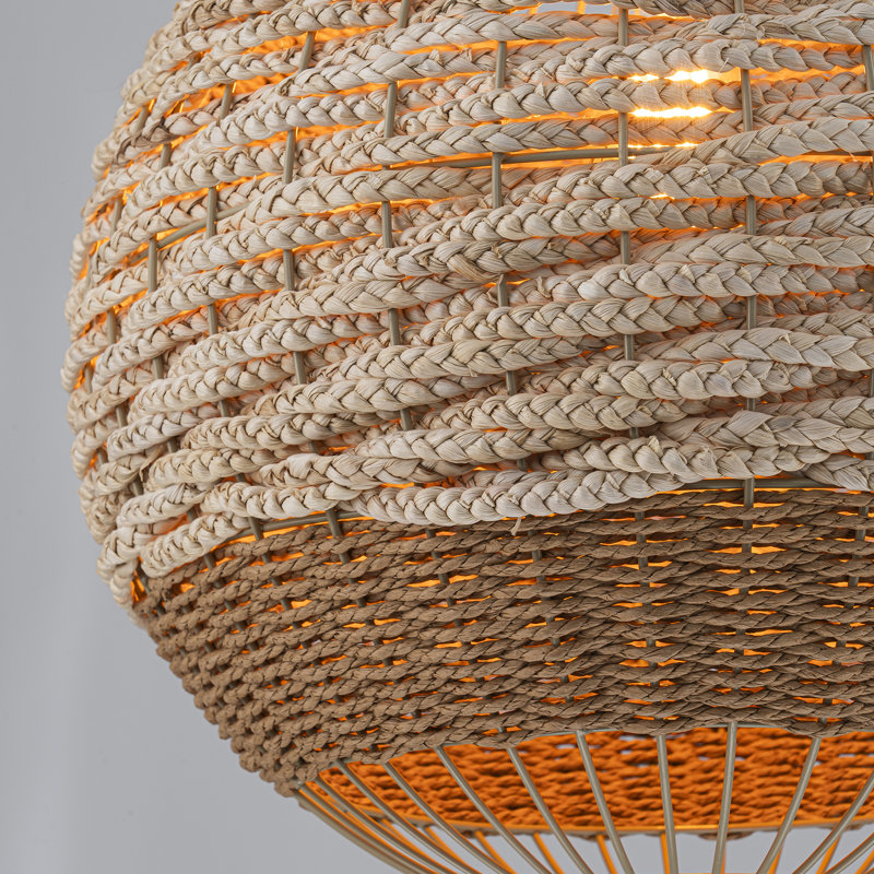 Luminaire suspendu sphère tissé naturel à deux lumières de couleur palma au fini laiton